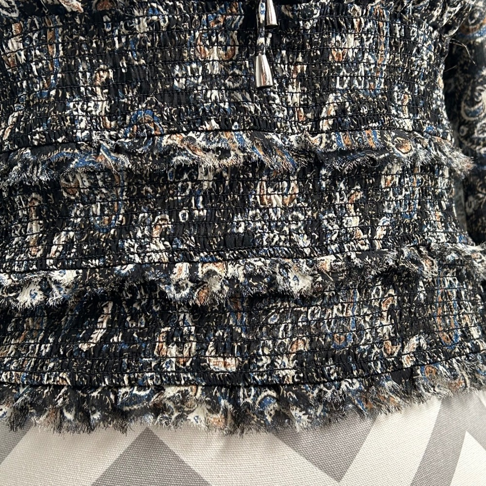 Free People Sheer Paisley Print Square Neck Long Sleeve Smocked Blouse Top Large - Picture 5 of 7